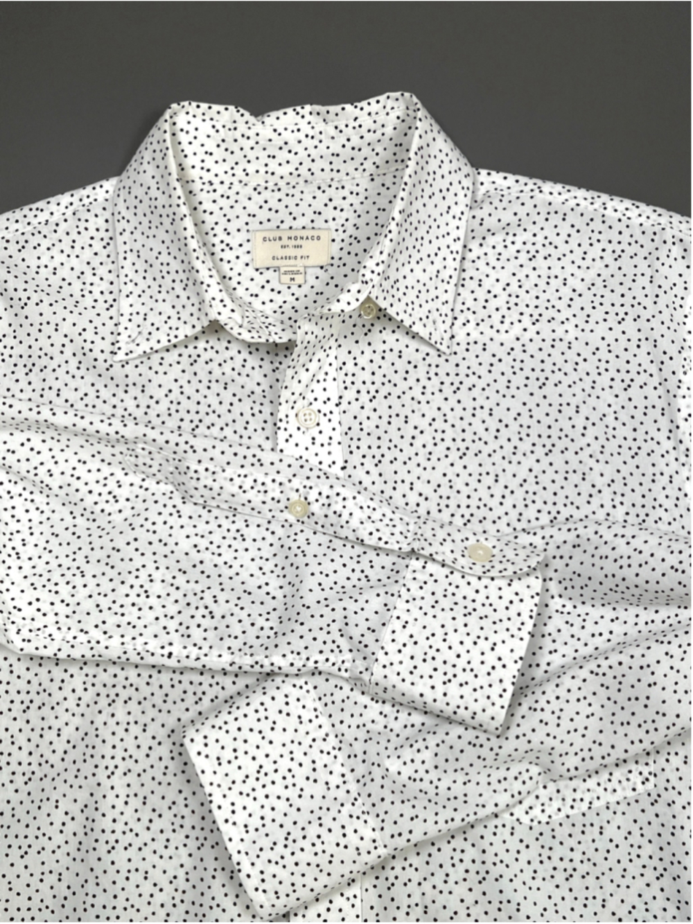 Men's Club Monaco Casual Button Down Shirt Size M White Black Polka Dot